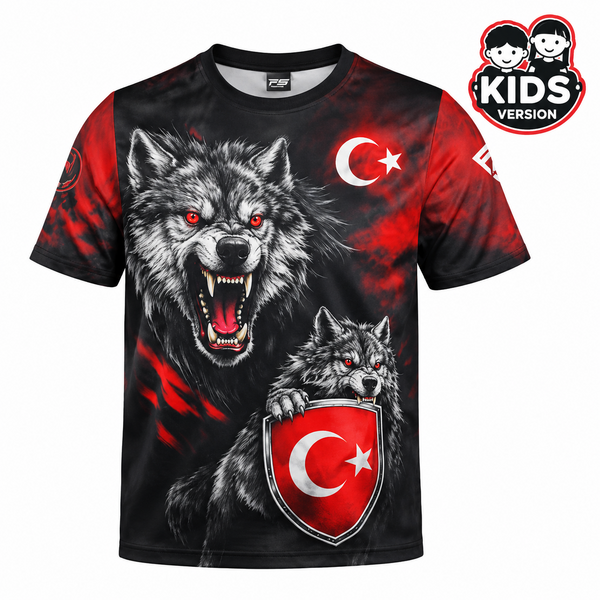 Fightsense Enfant T-shirt Turquie – Grijze Wolf – noir/rouge