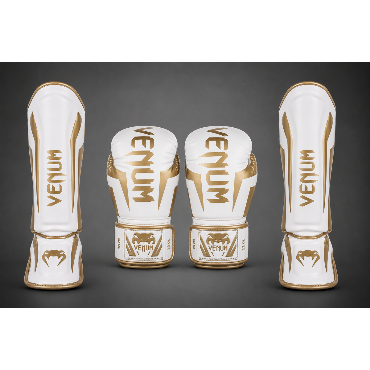 Venum ELITE pack de combat – gants de boxe & protège-tibias – blanc/or