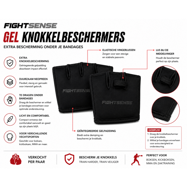 Fightsense Neopreen Gel sous-gants – protection des articulations – avec Memory Gel Padding