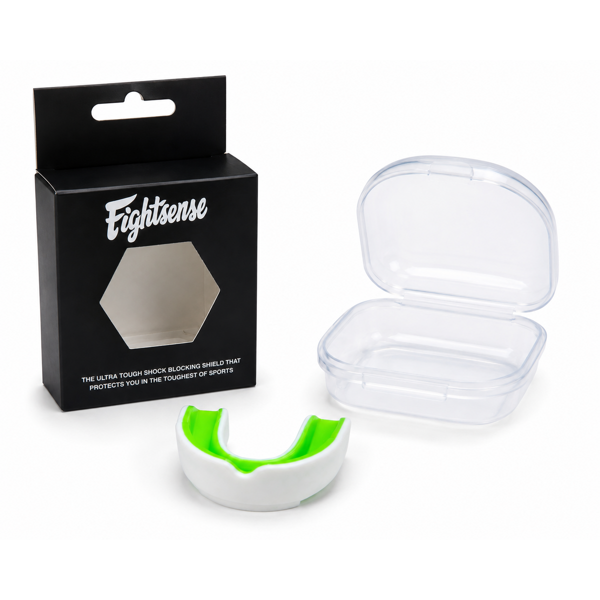 Fightsense Instapbitje protège-dents – blanc/vert – avec Opbergdoosje
