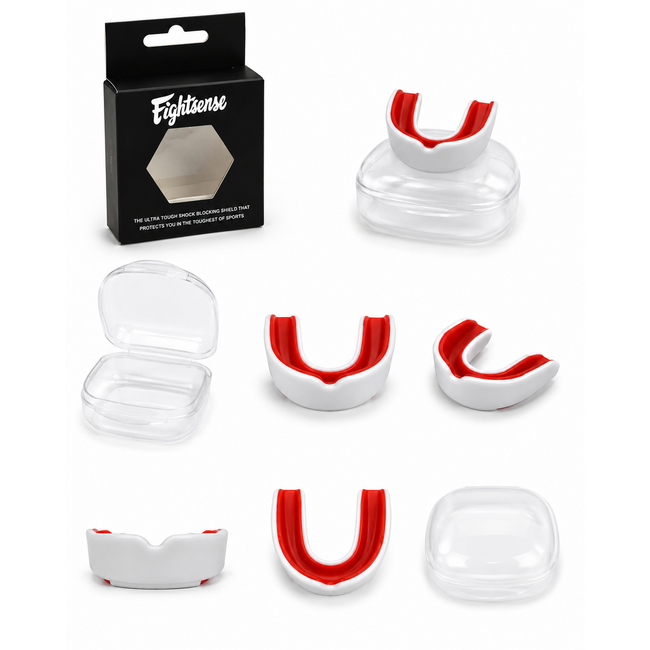 Fightsense Gebitsbeschermer voor Volwassenen – Wit/Rood – Inclusief Opbergdoos – Gebitsbeschermer voor vechtsport en training
