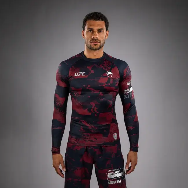 Venum UFC Zenith by Venum Authentic Fight Week Long Sleeve Rashguard – Marineblauw/Bordeaux/Zilver