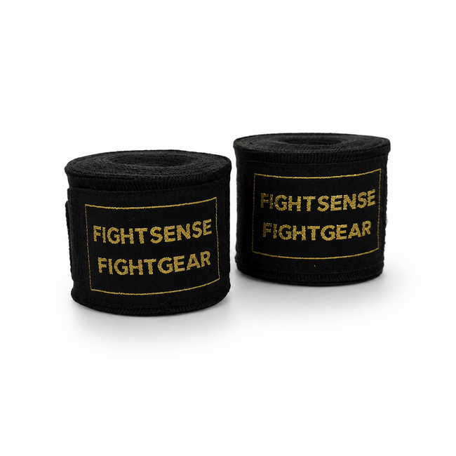 Fightsense ImpactWrap Handwraps 500cm – Boksbandages 500 cm – Zwart/Goud – Boksbandages voor vechtsport en training