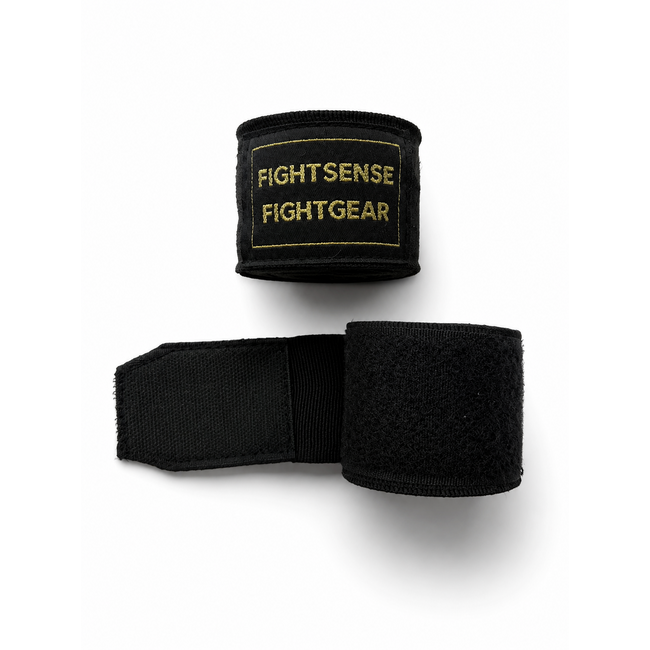 Fightsense ImpactWrap Handwraps 500cm – Boksbandages 500 cm – Zwart/Goud – Boksbandages voor vechtsport en training