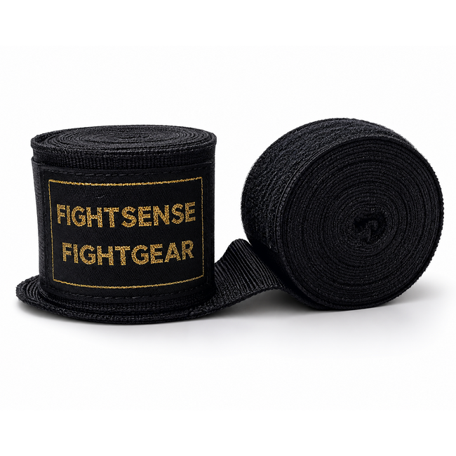 Fightsense ImpactWrap Handwraps 500cm – Boksbandages 500 cm – Zwart/Goud – Boksbandages voor vechtsport en training