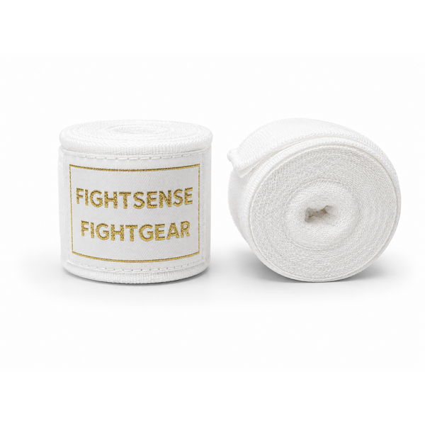 Fightsense ImpactWrap 500cm Handbandagen – Boxbandagen 500 cm – Weiß/Gold