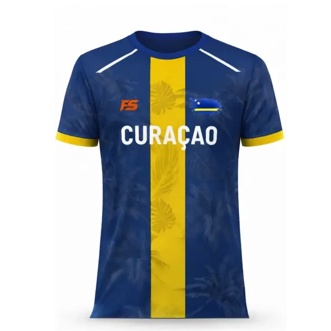Fightsense Curaçao Performance Kids T-shirt – Blauw/Geel – Sportshirt voor kinderen