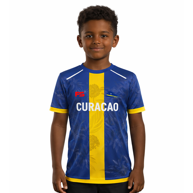 Fightsense Curaçao Performance Kids T-shirt – Blauw/Geel – Sportshirt voor kinderen