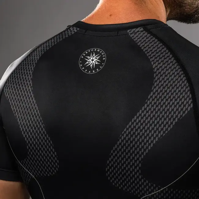 Venum Nexus Rashguard Korte Mouwen – Zwart/Zilver – Compressie & Mesh