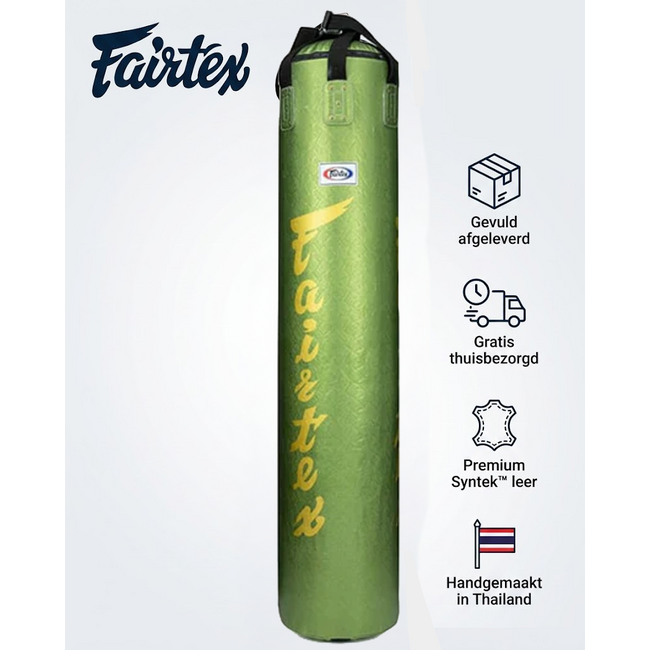 FAIRTEX HB6 Muay Thai Banana Bag – Python Groen/Goud – Gevuld – 180 cm