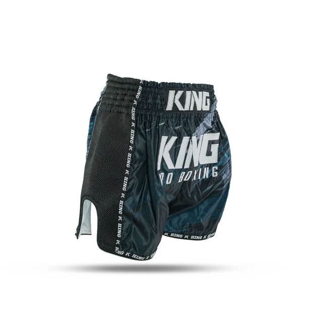 King Pro Boxing King Pro Boxing Storm 1 Muay Thai Short – Zwart/Donkerblauw – Lichtgewicht Microvezel