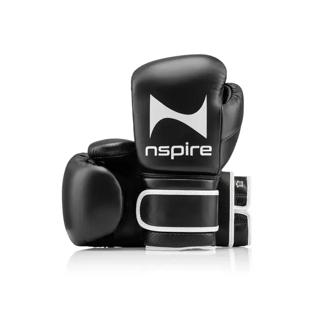 NSPIRE Pro Leather Leren Bokshandschoenen – Zwart/Wit – 12oz, 14oz en 16oz