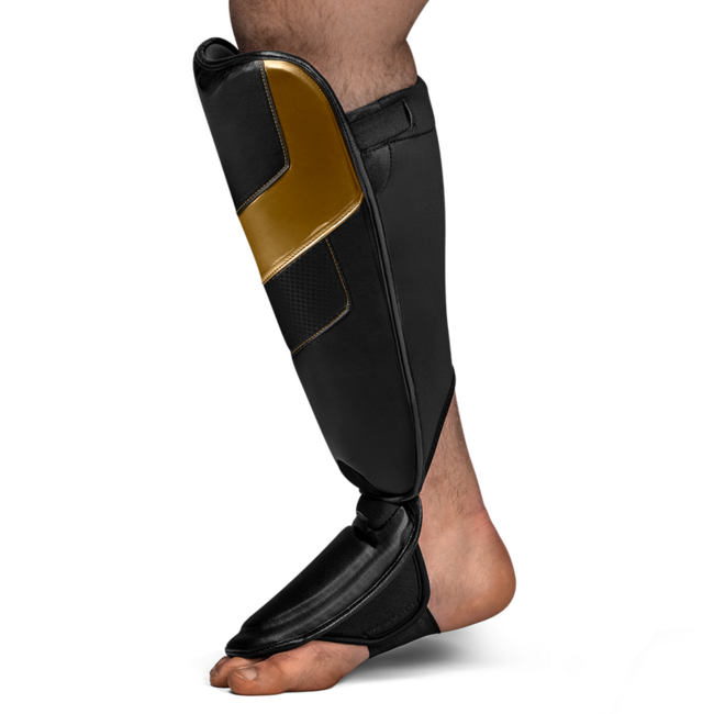 Hayabusa T3 Full-Back Scheenbeschermers – Zwart/Goud – Comfortabel – Kickboksen & Muay Thai
