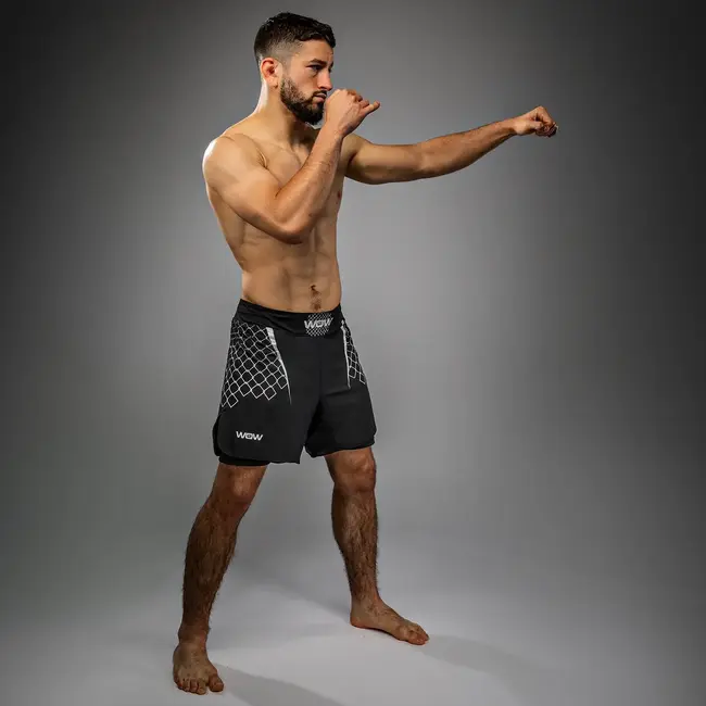 Venum X WOW FC Fightshort – Zwart/Zilvergrijs – Voor Boksen, Kickboksen & Training