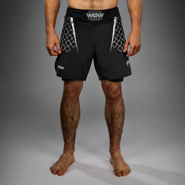 Venum X WOW FC Fightshort – Zwart/Zilvergrijs – Voor Boksen, Kickboksen & Training