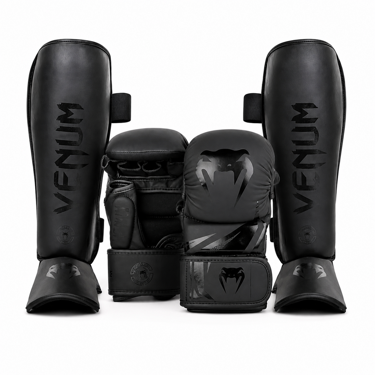 Venum Challenger noir MMA pack de combat – gants de sparring + protège-tibias