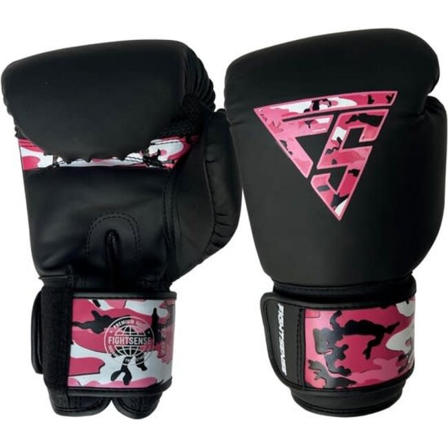 Fightsense Fightsense Kids Kickboksset – Bokshandschoenen en Scheenbeschermers – Camo Roze