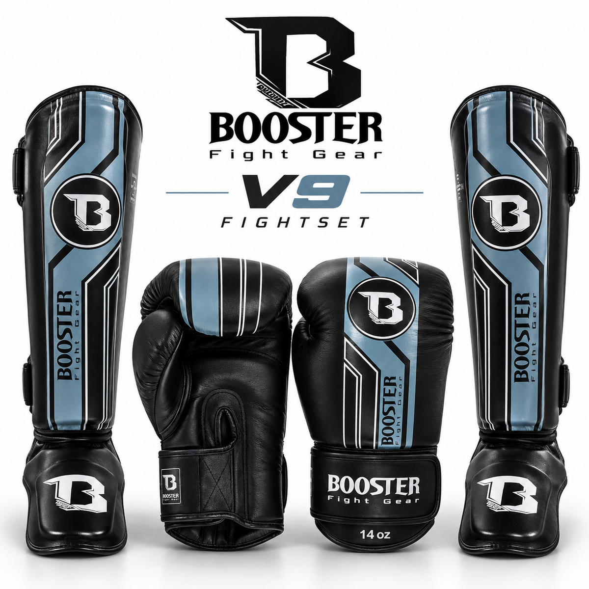 Booster Fightgear V9 pack de kick-boxing – noir/gris