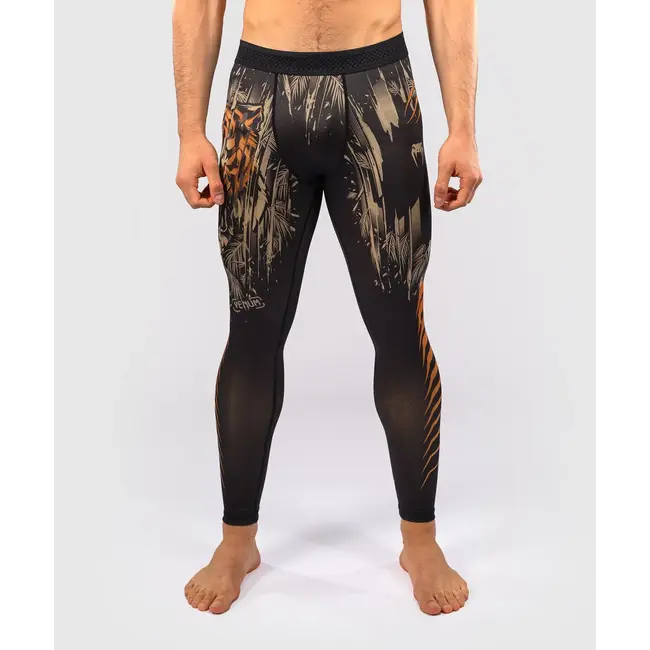 Venum Tiger Compressiebroek – Zwart/Neon Oranje – MMA & BJJ Spats