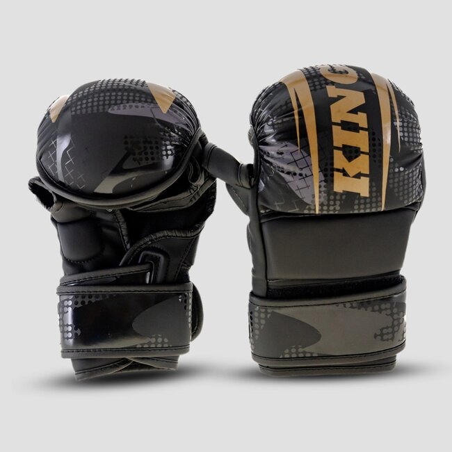 King Pro Boxing Shogun MMA Fightset – MMA-sparringhandschoenen & scheenbeschermers – Zwart/Goud