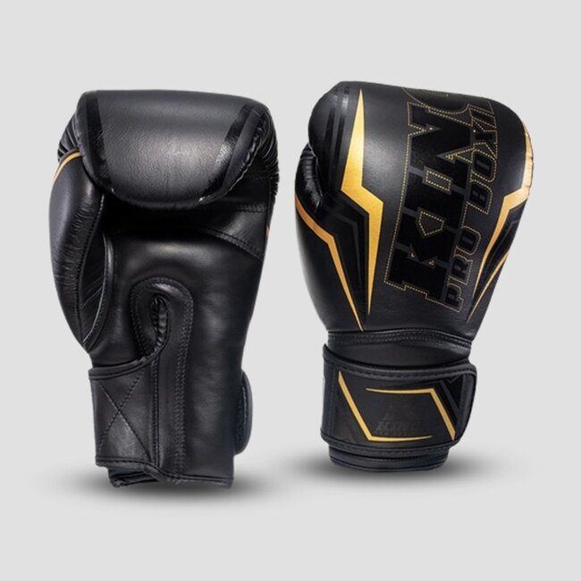 King Pro Boxing Thor Fightset – Bokshandschoenen & scheenbeschermers – Zwart/Goud
