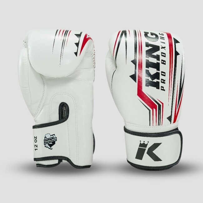 King Pro Boxing Spartan Fightset – Bokshandschoenen en Scheenbeschermers – Wit/Rood/Zwart