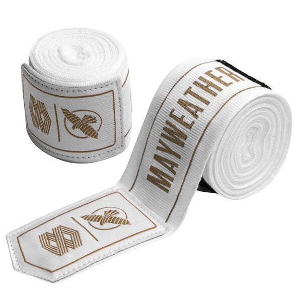 Hayabusa Mayweather Stretch bandes de boxe 180 inch – blanc/or