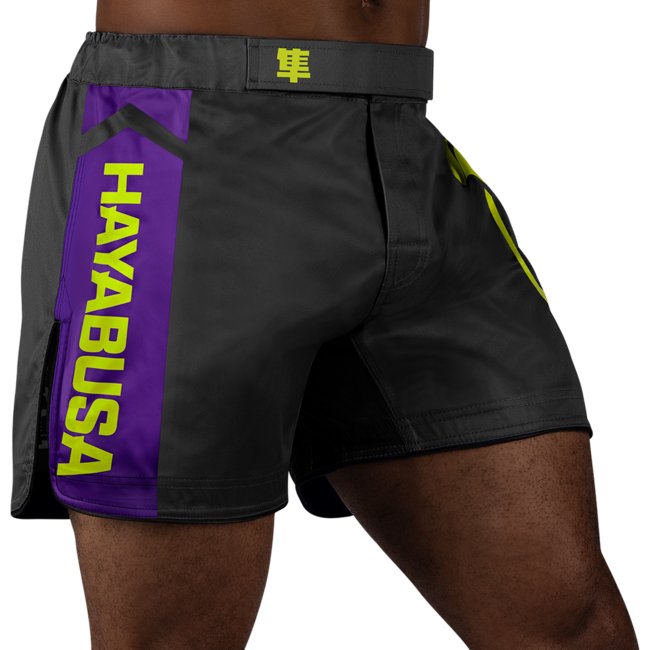Hayabusa Icon Mid-Thigh MMA-short – Zwart/neon