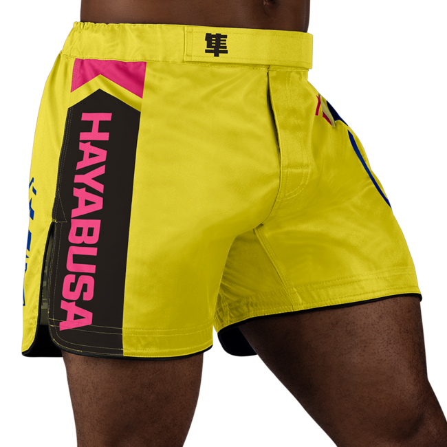 Hayabusa Icon Mid-Thigh MMA-short – Geel/blauw