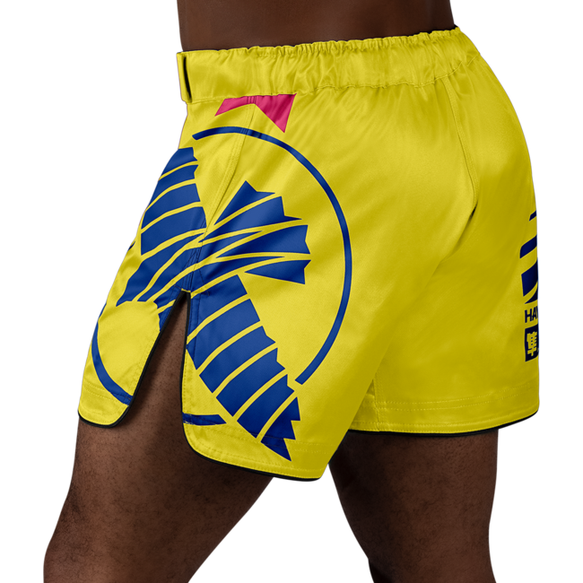 Hayabusa Icon Mid-Thigh MMA-short – Geel/blauw