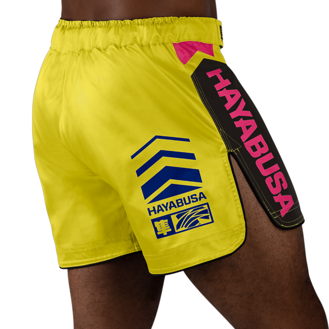 Hayabusa Icon Mid-Thigh MMA-short – Geel/blauw