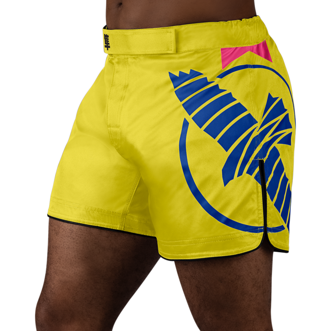 Hayabusa Icon Mid-Thigh MMA-short – Geel/blauw