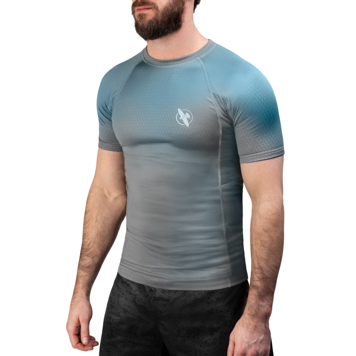Hayabusa Fusion Rashguard manches courtes – gris/bleu aqua