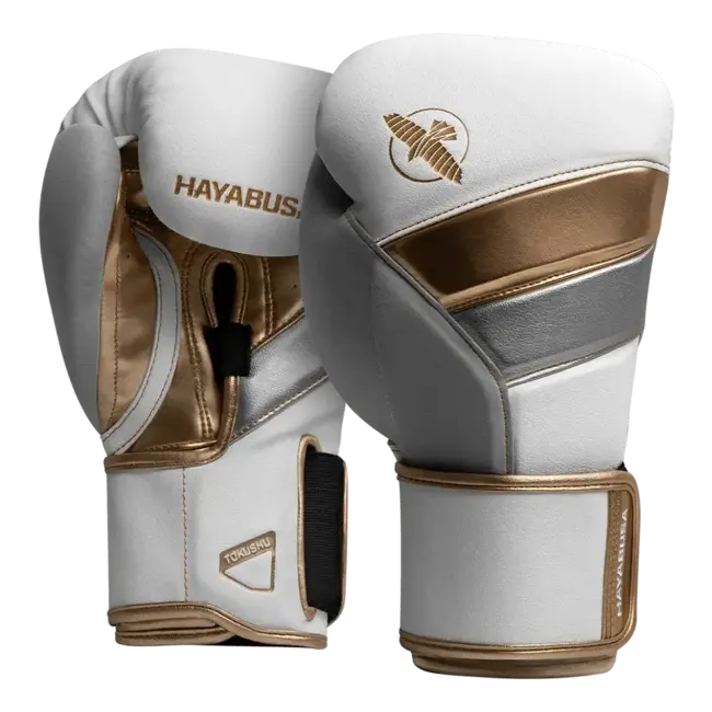 Hayabusa T3 Fightset Wit/Goud – Bokshandschoenen en Scheenbeschermers