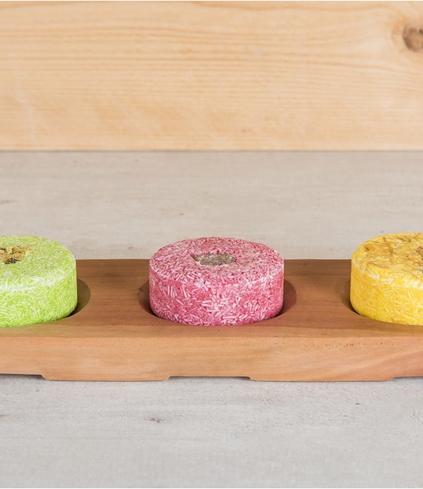 Happysoaps Holder of Mahogany Wood for 3 Shampoo Bars