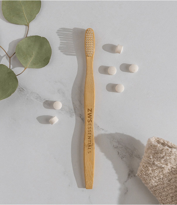 ZWS Bamboo Toothbrush - Adult - Zero Waste Toothbrush Plastic Free Compostable Castor Bean Bristles