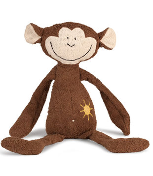 Sunshine monkey Abu met gele zon. ca. 50 cm hoes_ 100% katoen vulling 100% scheerwol schapen