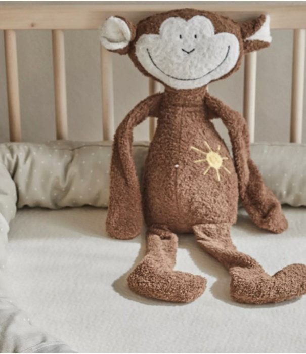 GruneErde Sunshine monkey Abu with yellow sun. approx. 50 cm cover_ 100% cotton filling 100% new wool sheep