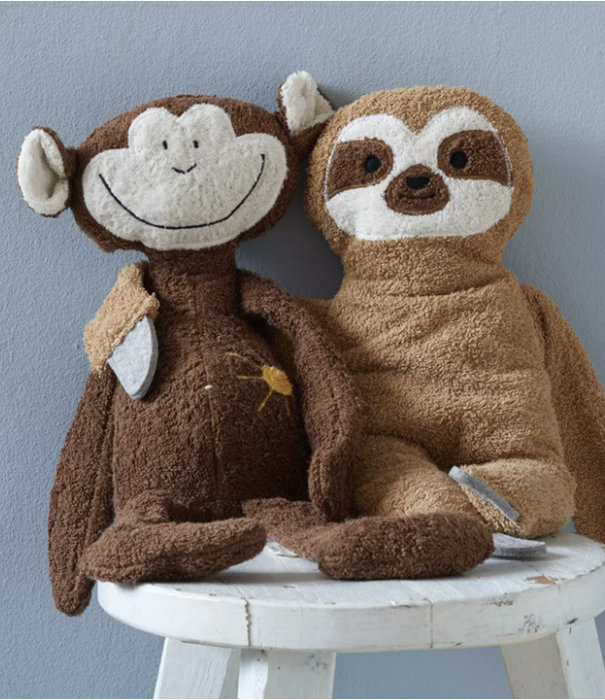 GruneErde Sunshine monkey Abu with yellow sun. approx. 50 cm cover_ 100% cotton filling 100% new wool sheep