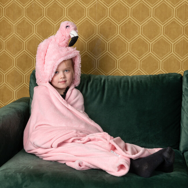 Noxxiez Noxxiez knuffeldeken met capuchon Flamingo