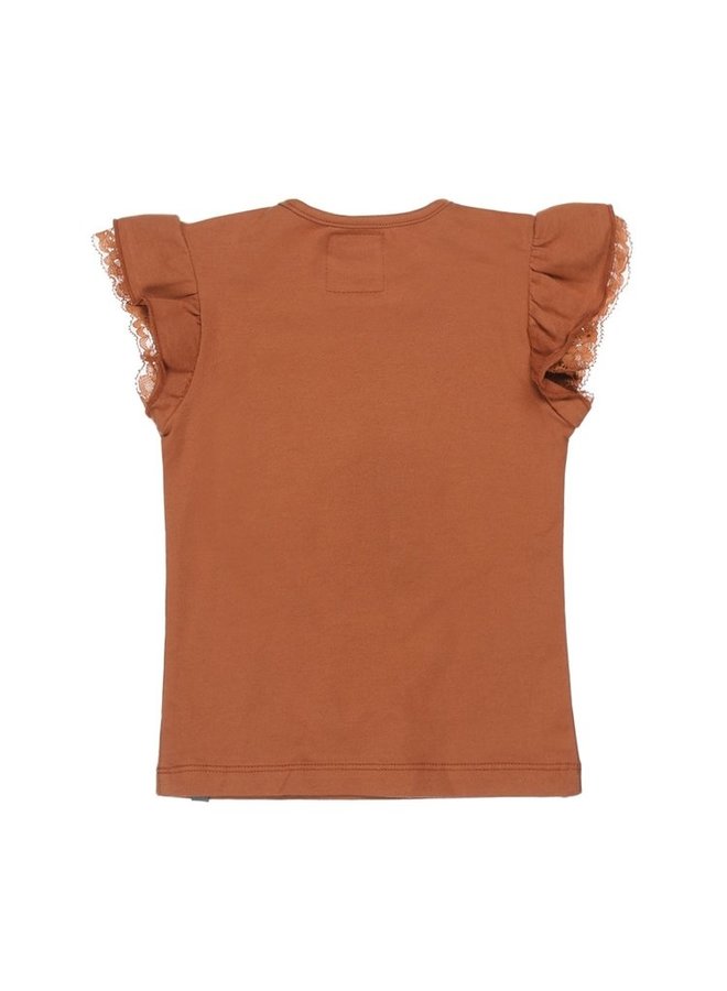 42914 Koko Noko SS22 Ruffled T-Shirt -Camel