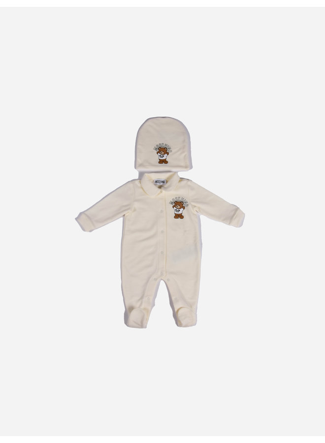 Moschino FW22 Babygrow And Hat Girft Set - Cloud