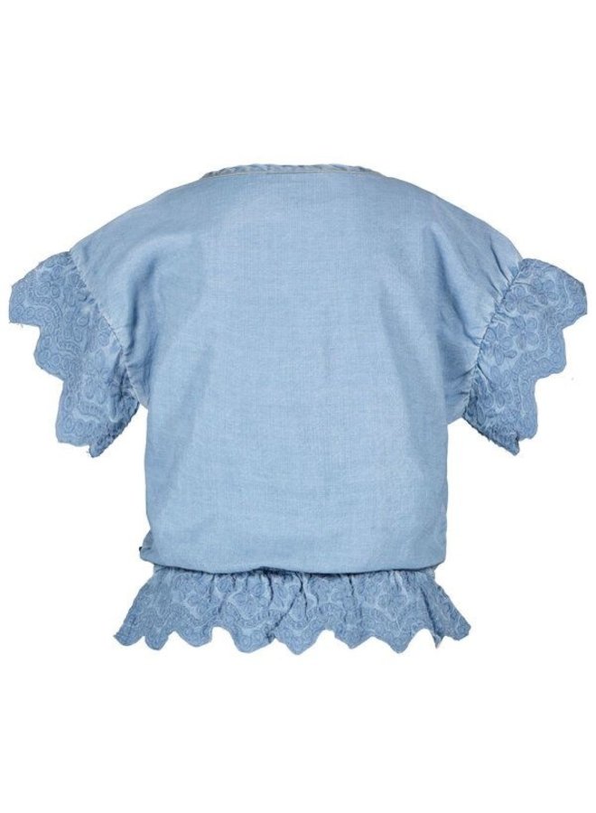 Like Flo Woven Top With Broidery - Denim