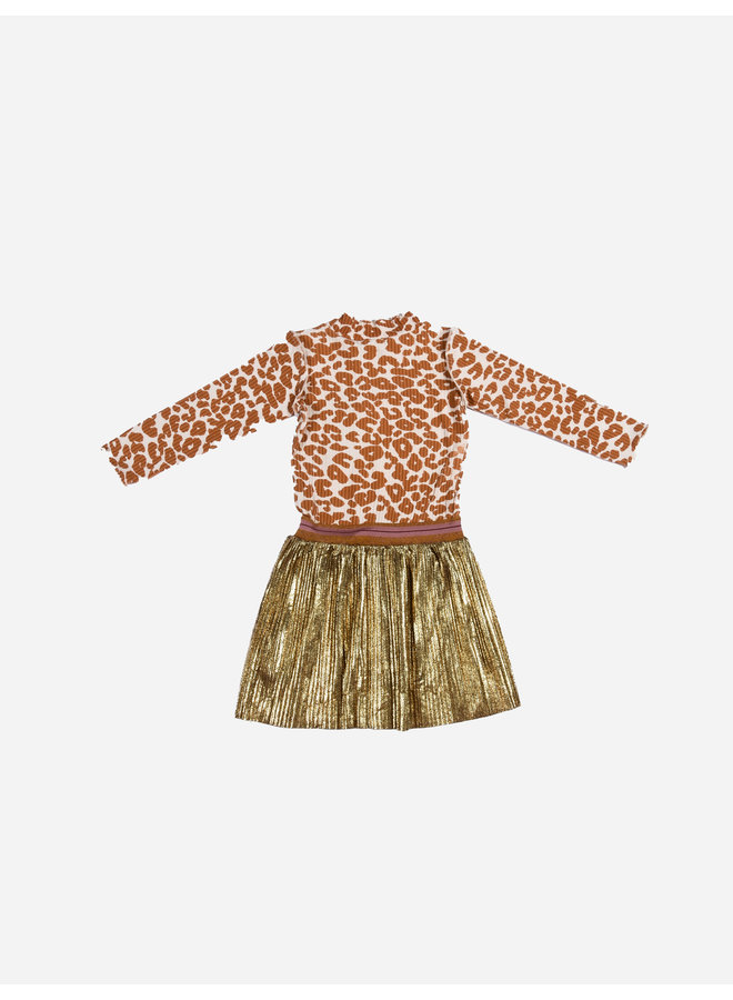 Like Flo FW22- Baby Rib Rollneck Dress With Fancy Skirt - Animal