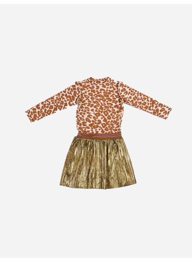 Like Flo FW22- Baby Rib Rollneck Dress With Fancy Skirt - Animal