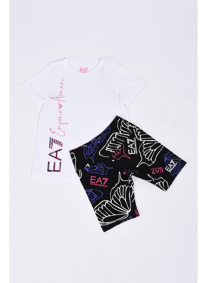 EA7 Kids SS23 - Short Set 3RFV58 - White / Black Fancy