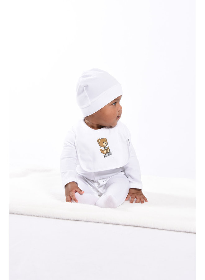 Moschino SS23 - Babygrow Bib And Hat Giftset - Bianco
