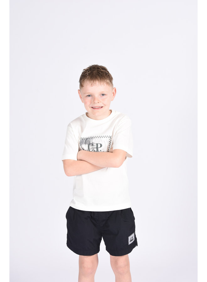 C.P. Company Kids SS23 - 30/1 Jersey Graphic Label Style Logo T-shirt - Gauze White