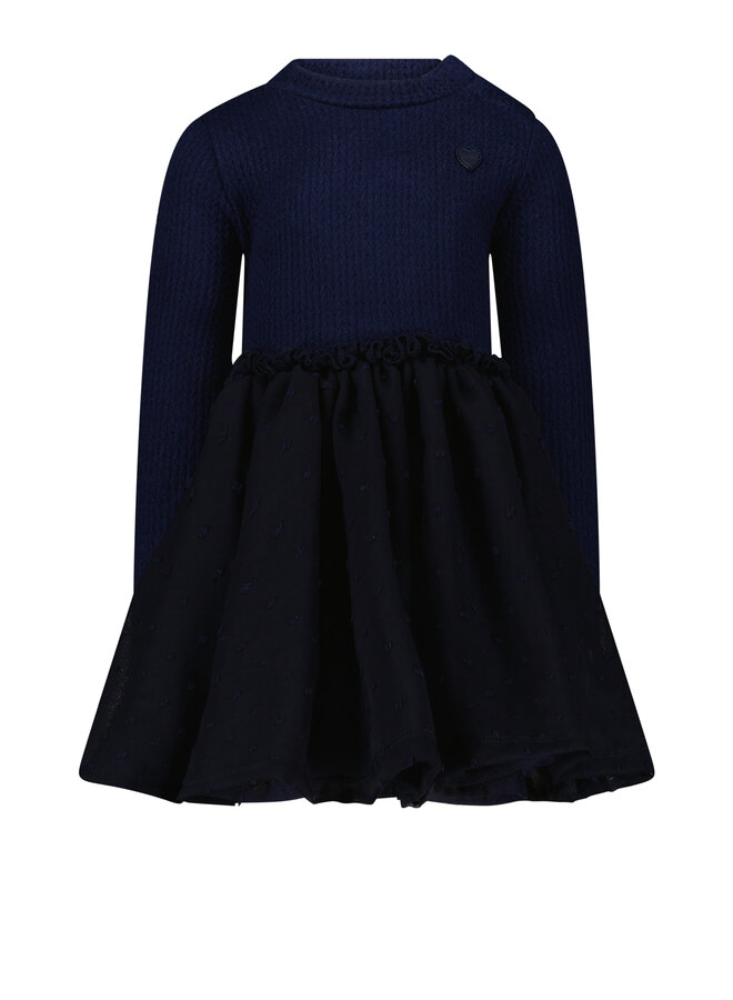 Le Chic FW23 - Smart Cable Knit & Net Dress - Blue Navy