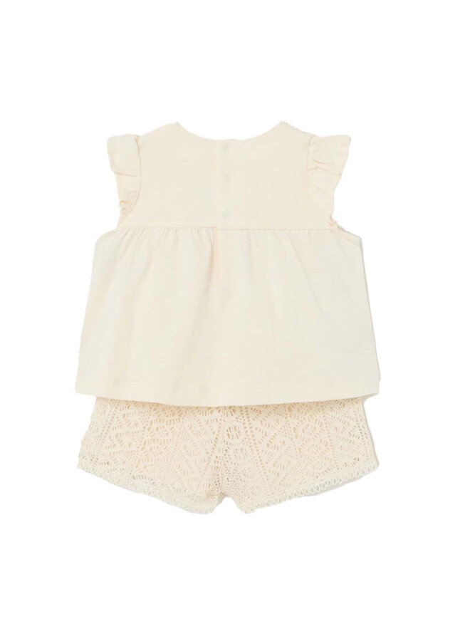 Mayoral SS24 - Guipure Top w/ Shorts Set - Chickpea